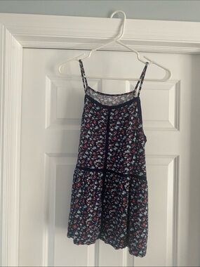 American Eagle Outfitters Navy Floral Tank Top with Red and White Accents